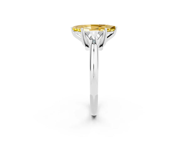 White gold Three-Stone Marquise Cut Yellow Sapphire Engagement Ring with Trillion Side Stones and Prong Setting