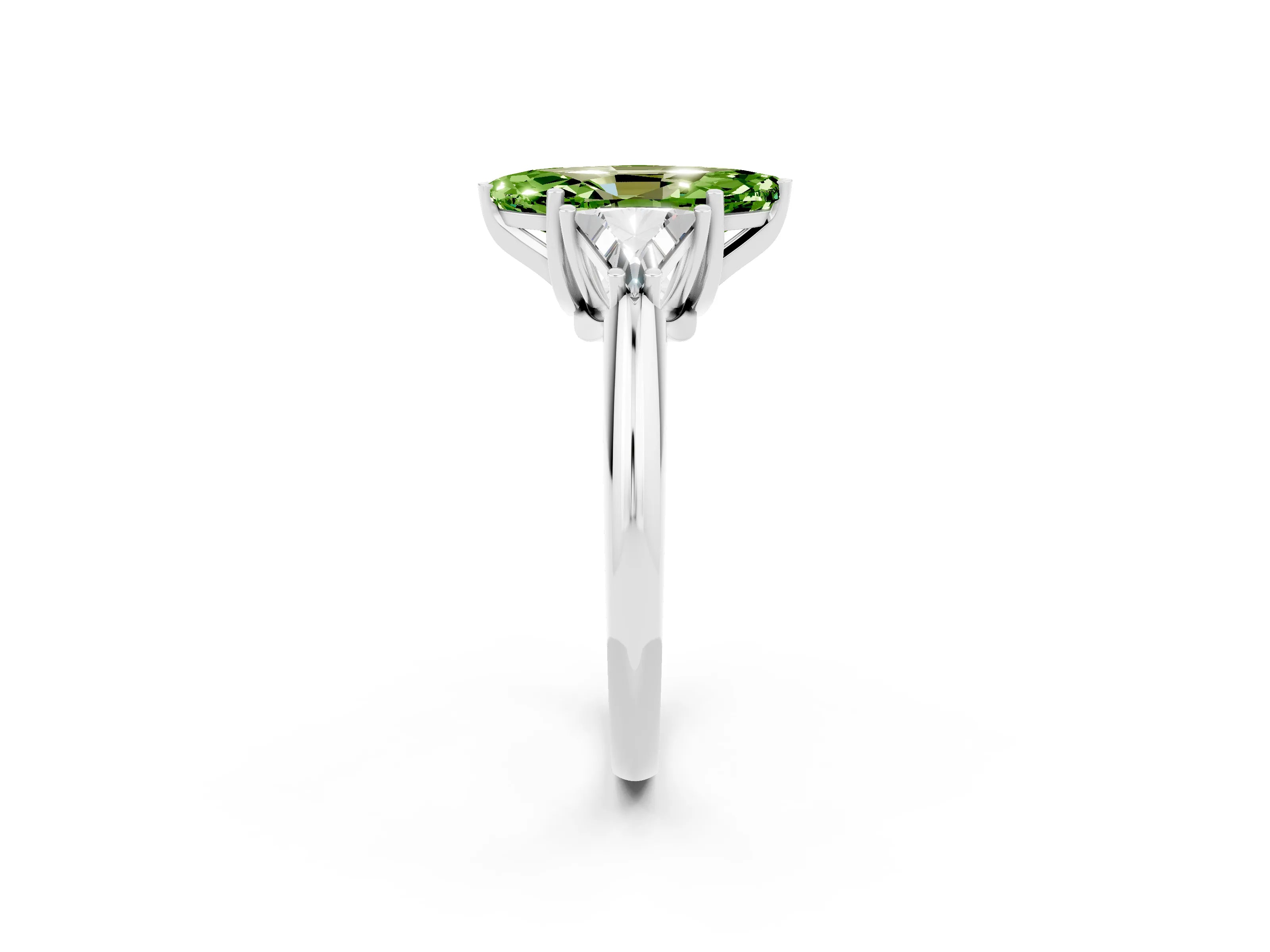 White gold Three-Stone Marquise Cut Cut Diamond Ring with Trillion Side Stones and Four-Prong Setting_2
