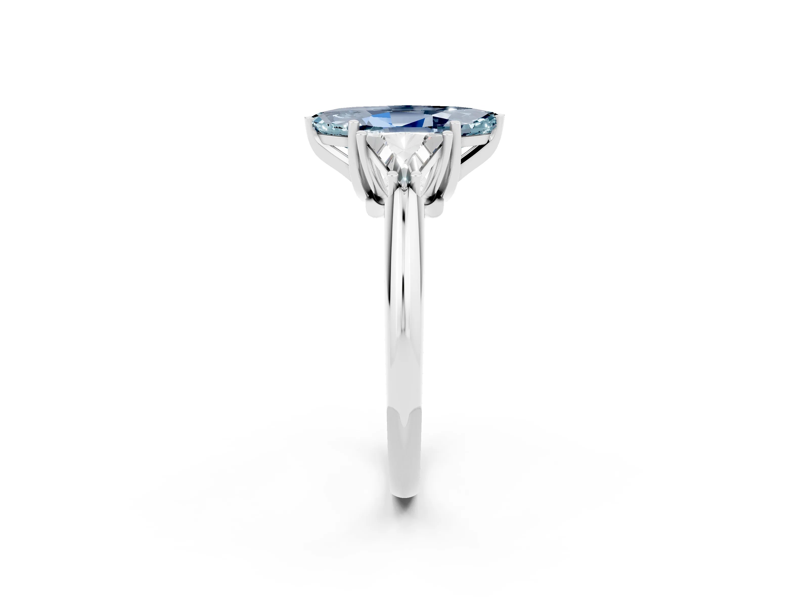 White gold Three-Stone Marquise Cut Cut Diamond Ring with Trillion Side Stones and Four-Prong Setting_2