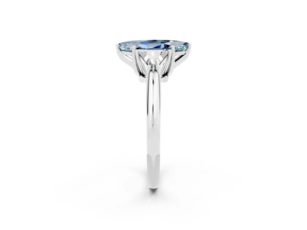 Platinum Three-Stone Marquise Cut Cut Diamond Ring with Trillion Side Stones and Four-Prong Setting