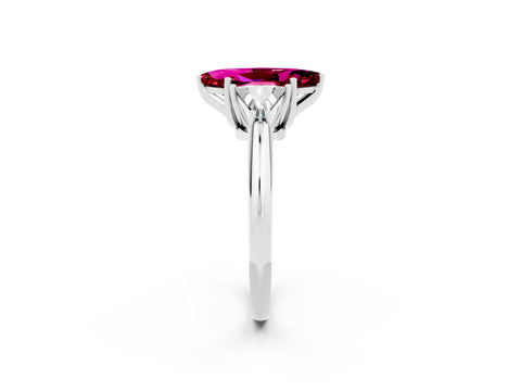 White gold Three-Stone Marquise Cut Cut Diamond Ring with Trillion Side Stones and Four-Prong Setting_2