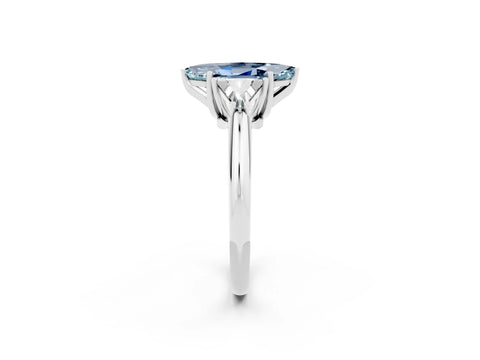 White gold Three-Stone Marquise Cut Cut Diamond Ring with Trillion Side Stones and Four-Prong Setting_2