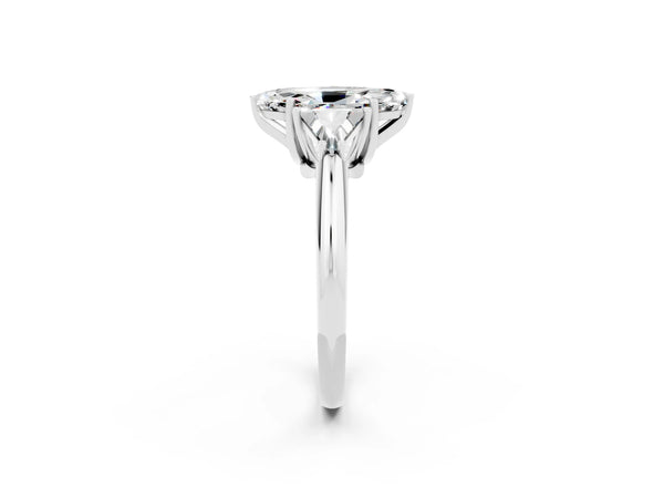Silver Three-Stone Marquise Cut Moissanite Engagement Ring with Trillion Side Stones and Prong Setting