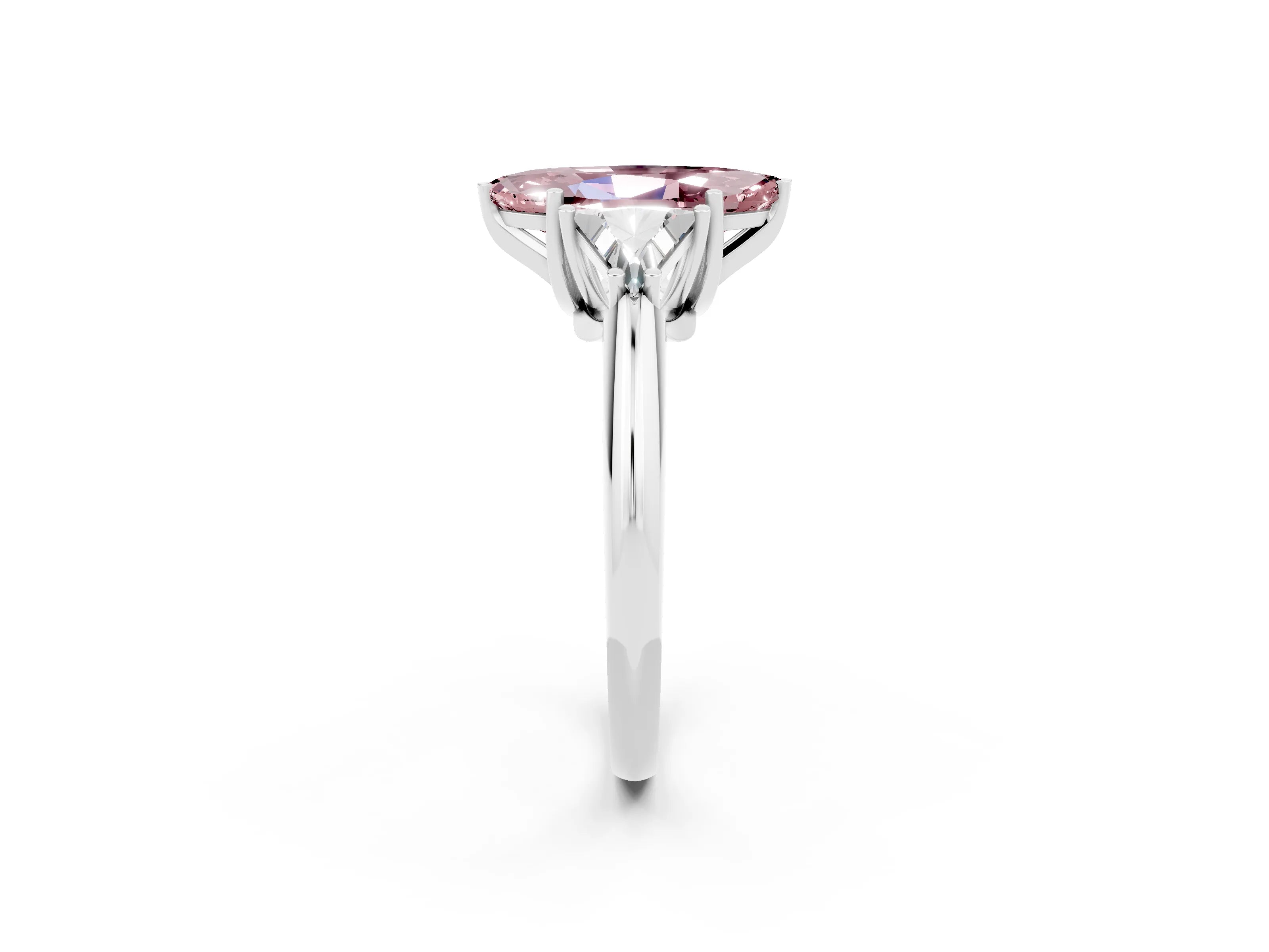 White gold Three-Stone Marquise Cut Cut Diamond Ring with Trillion Side Stones and Four-Prong Setting_2