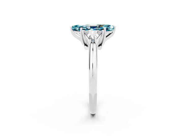 Platinum Three-Stone Marquise Cut Cut Diamond Ring with Trillion Side Stones and Four-Prong Setting