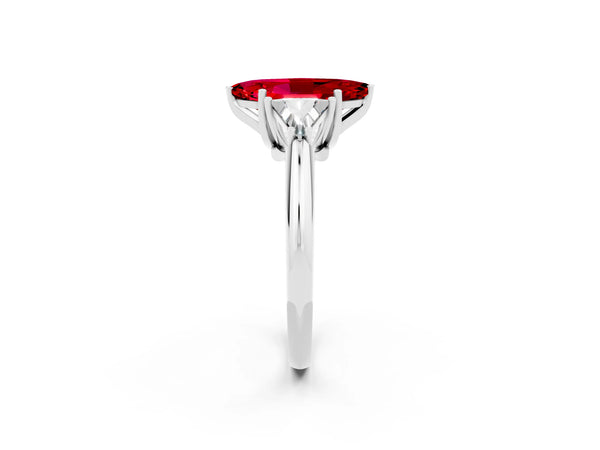 White gold Three-Stone Marquise Cut Ruby Engagement Ring with Trillion Side Stones and Prong Setting