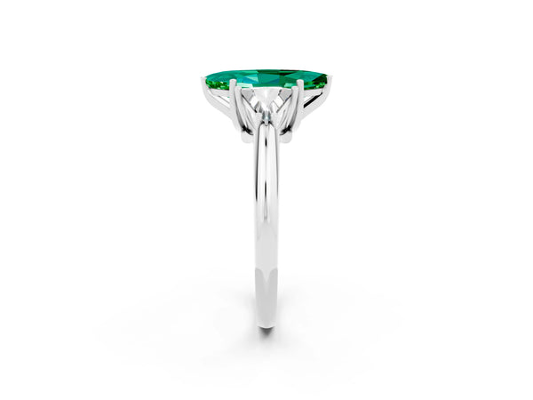 White gold Three-Stone Marquise Cut Emerald Engagement Ring with Trillion Side Stones and Prong Setting