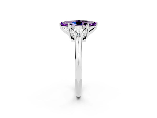 White gold Three-Stone Marquise Cut Amethyst Engagement Ring with Trillion Side Stones and Prong Setting