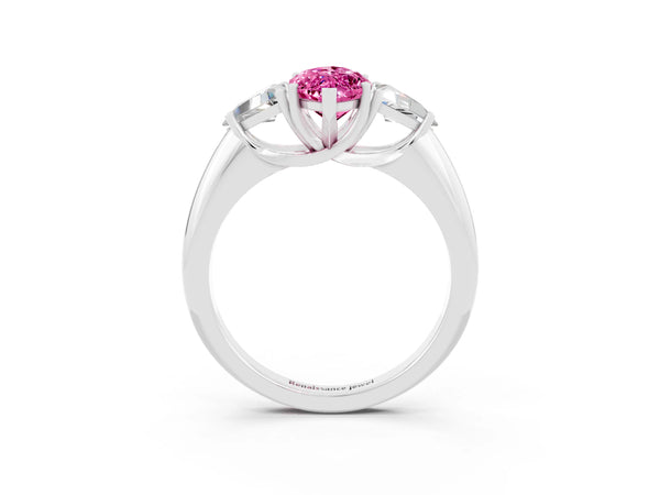 Silver Three-Stone Marquise Cut Cut Diamond Ring with Trillion Side Stones and Four-Prong Setting