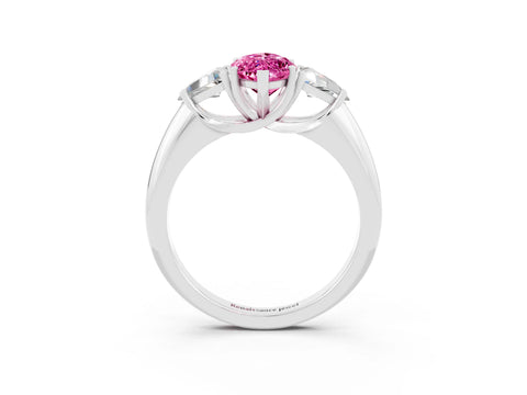 White gold Three-Stone Marquise Cut Cut Diamond Ring with Trillion Side Stones and Four-Prong Setting_3