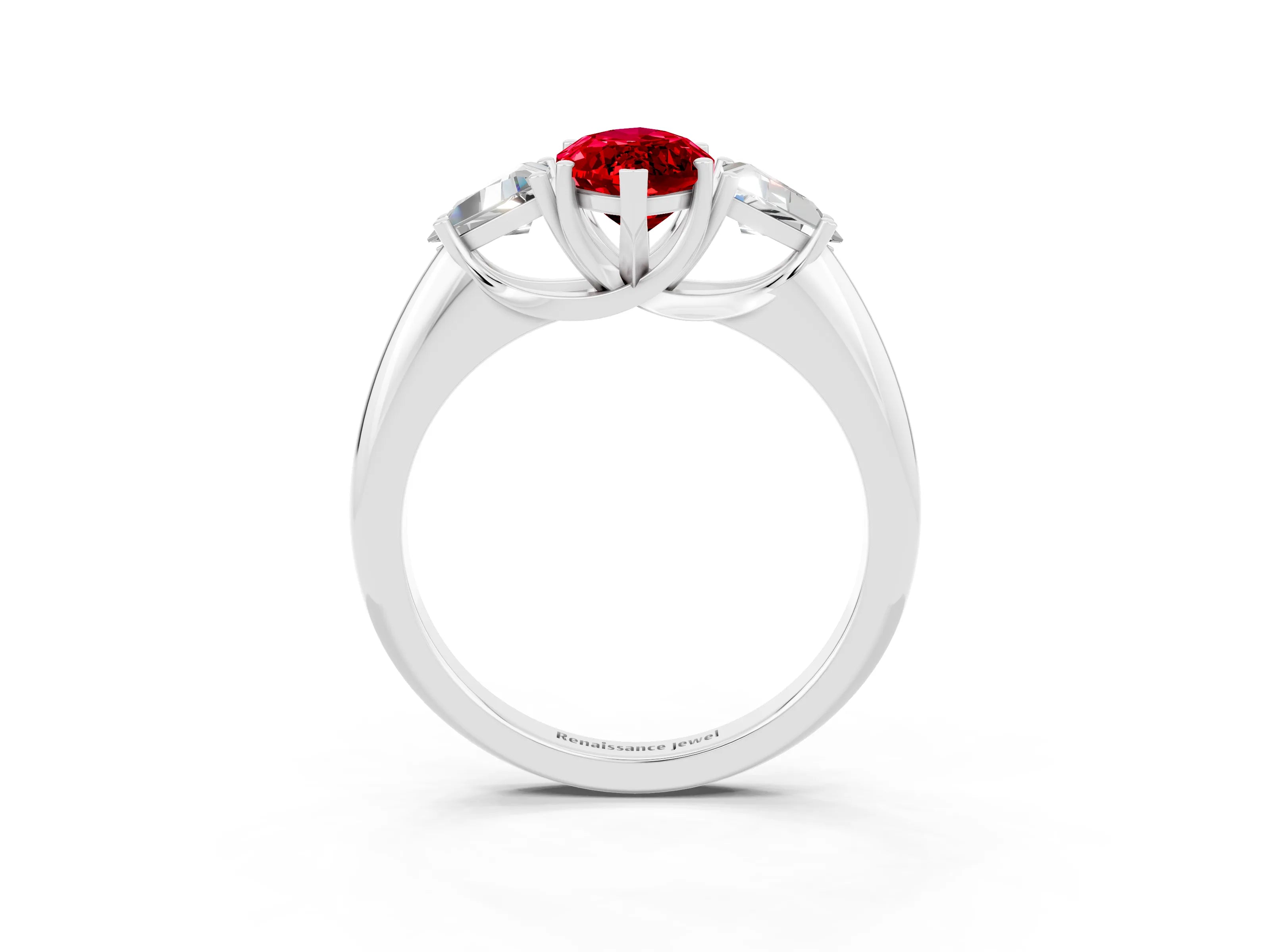 White gold Three-Stone Marquise Cut Cut Diamond Ring with Trillion Side Stones and Four-Prong Setting_3