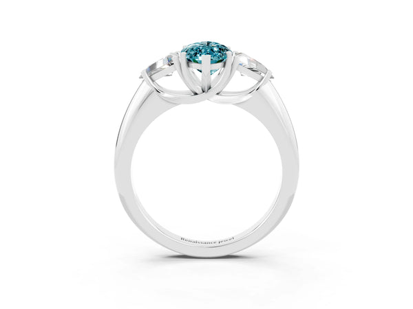 Platinum Three-Stone Marquise Cut Cut Diamond Ring with Trillion Side Stones and Four-Prong Setting
