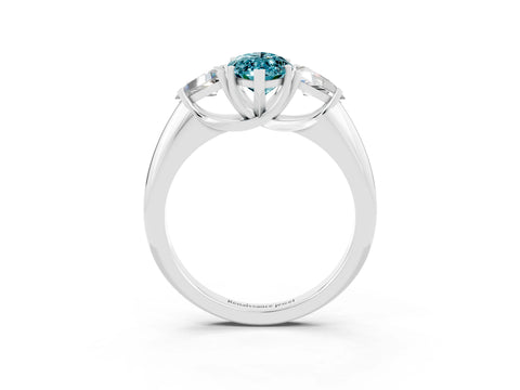 White gold Three-Stone Marquise Cut Cut Diamond Ring with Trillion Side Stones and Four-Prong Setting_3