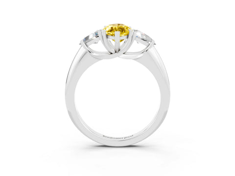 White gold Three-Stone Marquise Cut Cut Diamond Ring with Trillion Side Stones and Four-Prong Setting_3