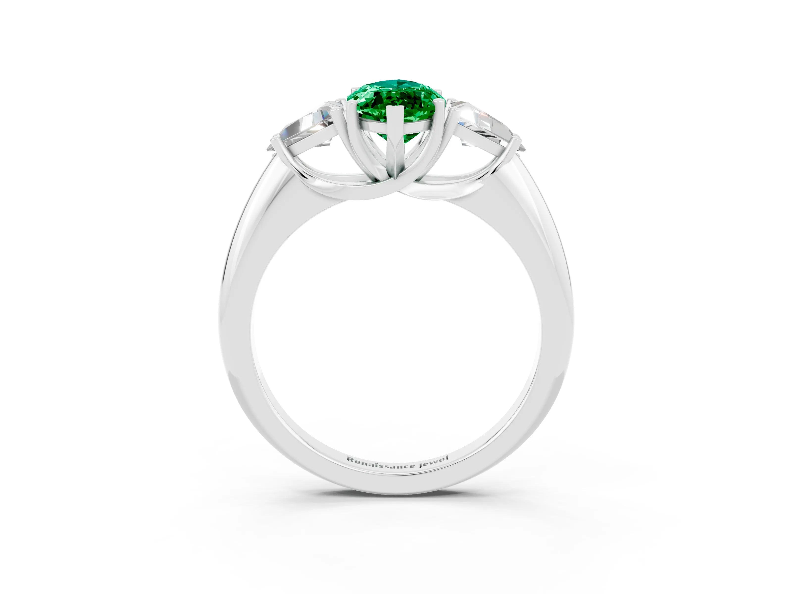 White gold Three-Stone Marquise Cut Cut Diamond Ring with Trillion Side Stones and Four-Prong Setting_3