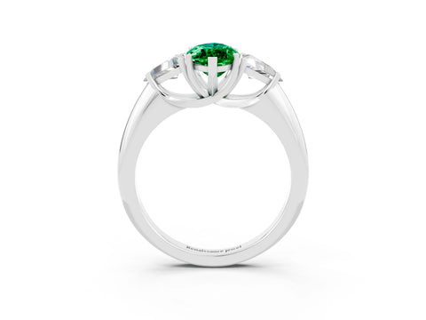 White gold Three-Stone Marquise Cut Cut Diamond Ring with Trillion Side Stones and Four-Prong Setting_3