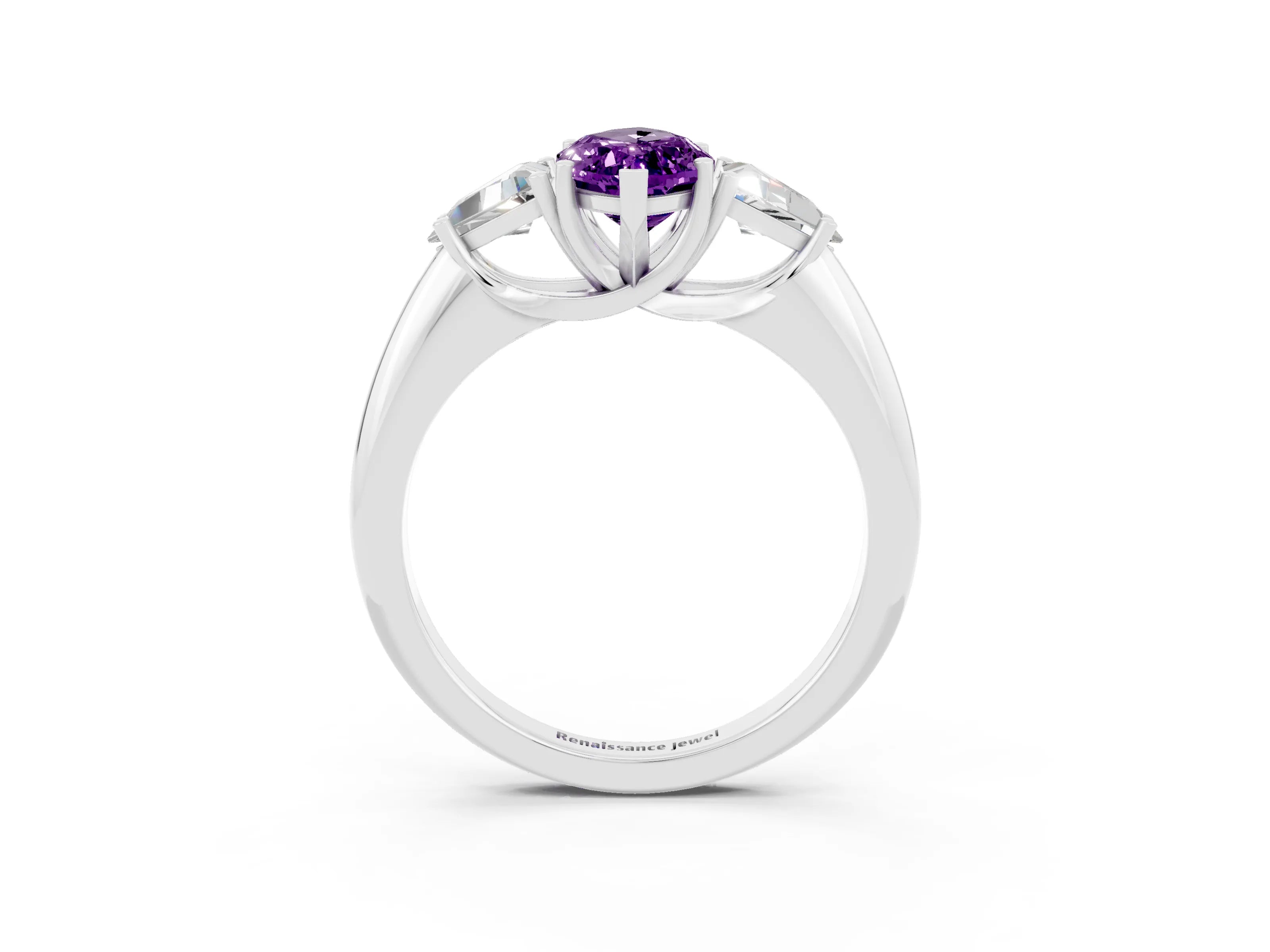 White gold Three-Stone Marquise Cut Cut Diamond Ring with Trillion Side Stones and Four-Prong Setting_3