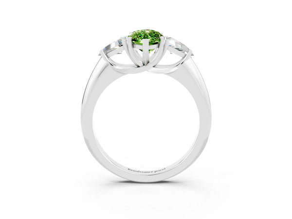 White gold Three-Stone Marquise Cut Cut Diamond Ring with Trillion Side Stones and Four-Prong Setting