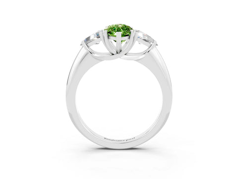 White gold Three-Stone Marquise Cut Cut Diamond Ring with Trillion Side Stones and Four-Prong Setting_3