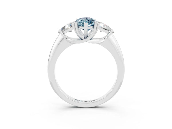 Platinum Three-Stone Marquise Cut Cut Diamond Ring with Trillion Side Stones and Four-Prong Setting