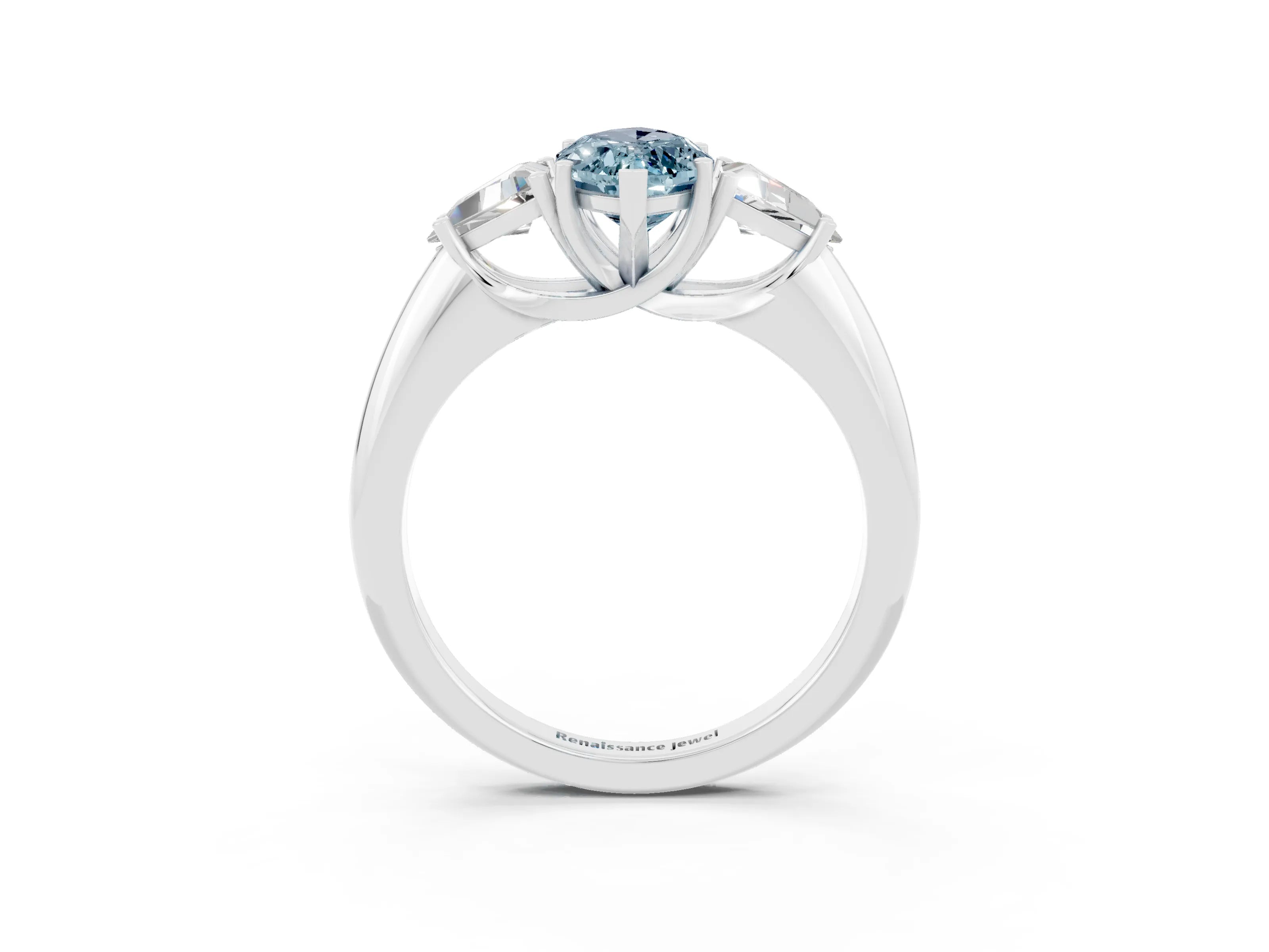 White gold Three-Stone Marquise Cut Cut Diamond Ring with Trillion Side Stones and Four-Prong Setting_3