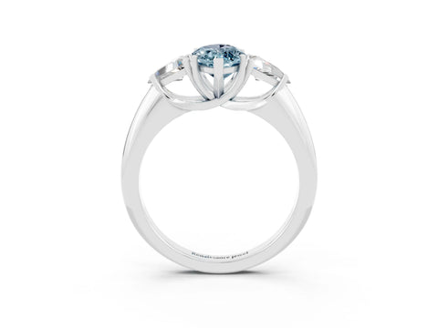 White gold Three-Stone Marquise Cut Cut Diamond Ring with Trillion Side Stones and Four-Prong Setting_3