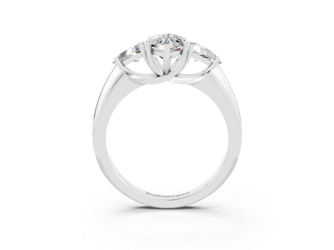 White gold Three-Stone Marquise Cut Cut Diamond Ring with Trillion Side Stones and Four-Prong Setting_3