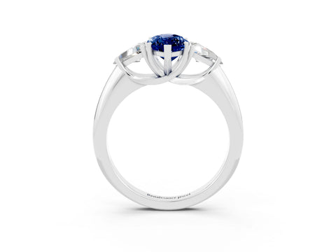 White gold Three-Stone Marquise Cut Cut Diamond Ring with Trillion Side Stones and Four-Prong Setting_3