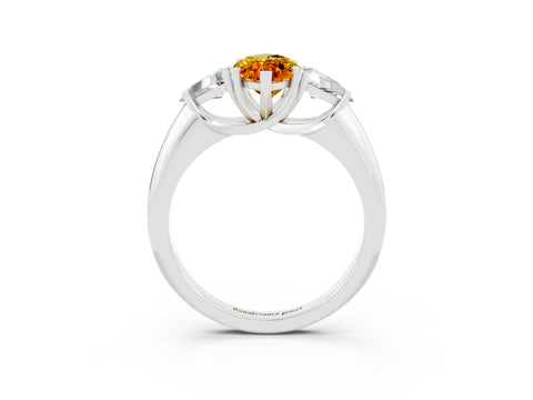 White gold Three-Stone Marquise Cut Cut Diamond Ring with Trillion Side Stones and Four-Prong Setting_3