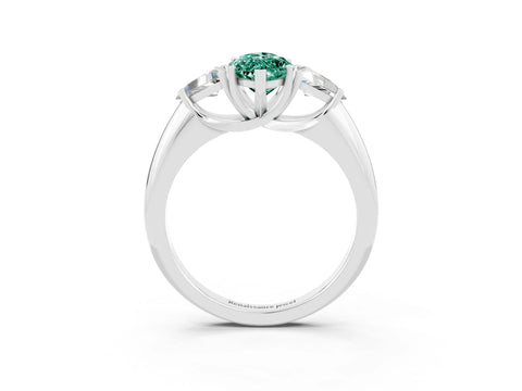 White gold Three-Stone Marquise Cut Cut Diamond Ring with Trillion Side Stones and Four-Prong Setting_3