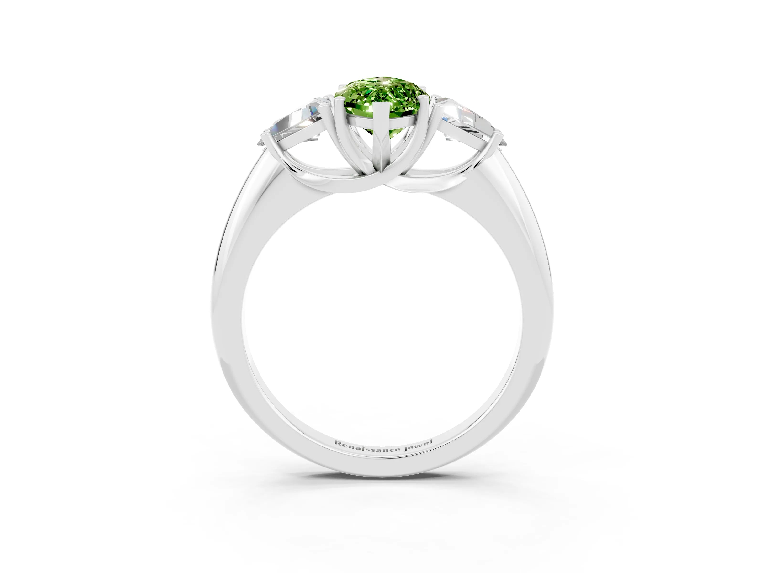 White gold Three-Stone Marquise Cut Cut Diamond Ring with Trillion Side Stones and Four-Prong Setting_3