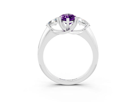 White gold Three-Stone Marquise Cut Cut Diamond Ring with Trillion Side Stones and Four-Prong Setting_3