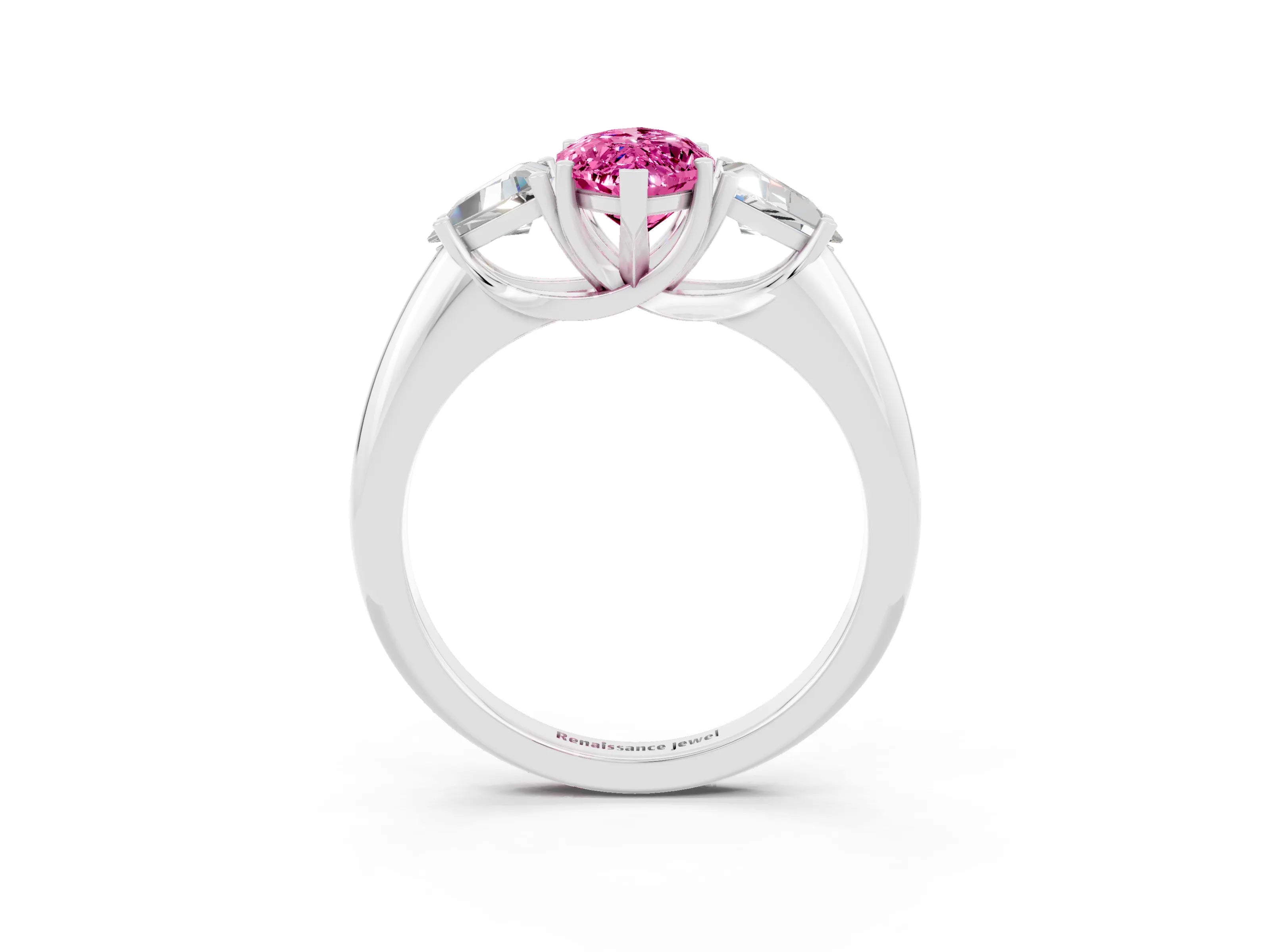 White gold Three-Stone Marquise Cut Cut Diamond Ring with Trillion Side Stones and Four-Prong Setting_3