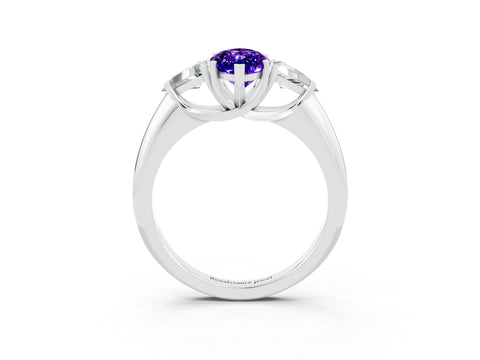 White gold Three-Stone Marquise Cut Cut Diamond Ring with Trillion Side Stones and Four-Prong Setting_3