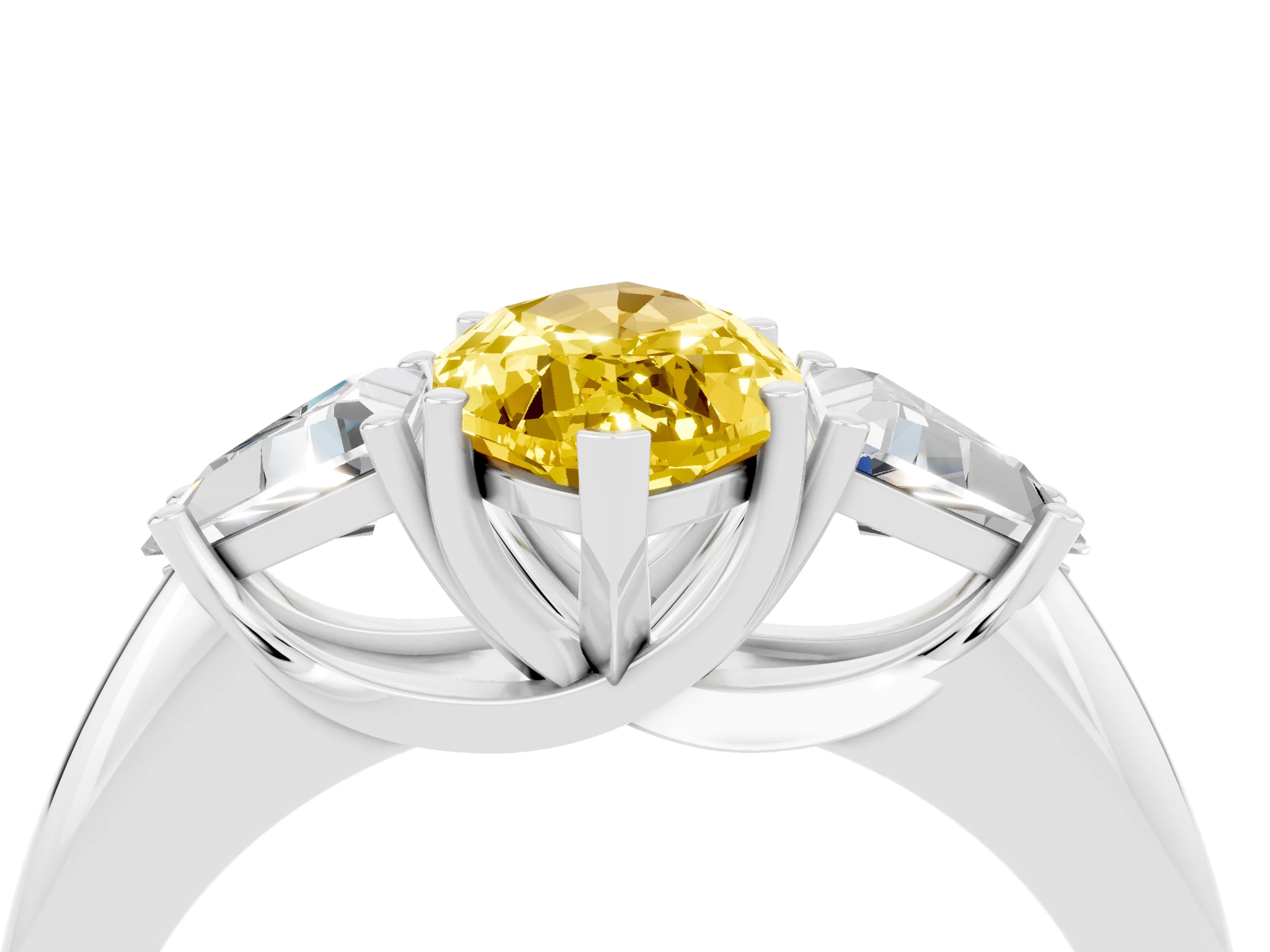 White gold Three-Stone Marquise Cut Cut Diamond Ring with Trillion Side Stones and Four-Prong Setting_4