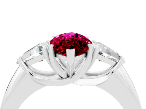 White gold Three-Stone Marquise Cut Cut Diamond Ring with Trillion Side Stones and Four-Prong Setting_4
