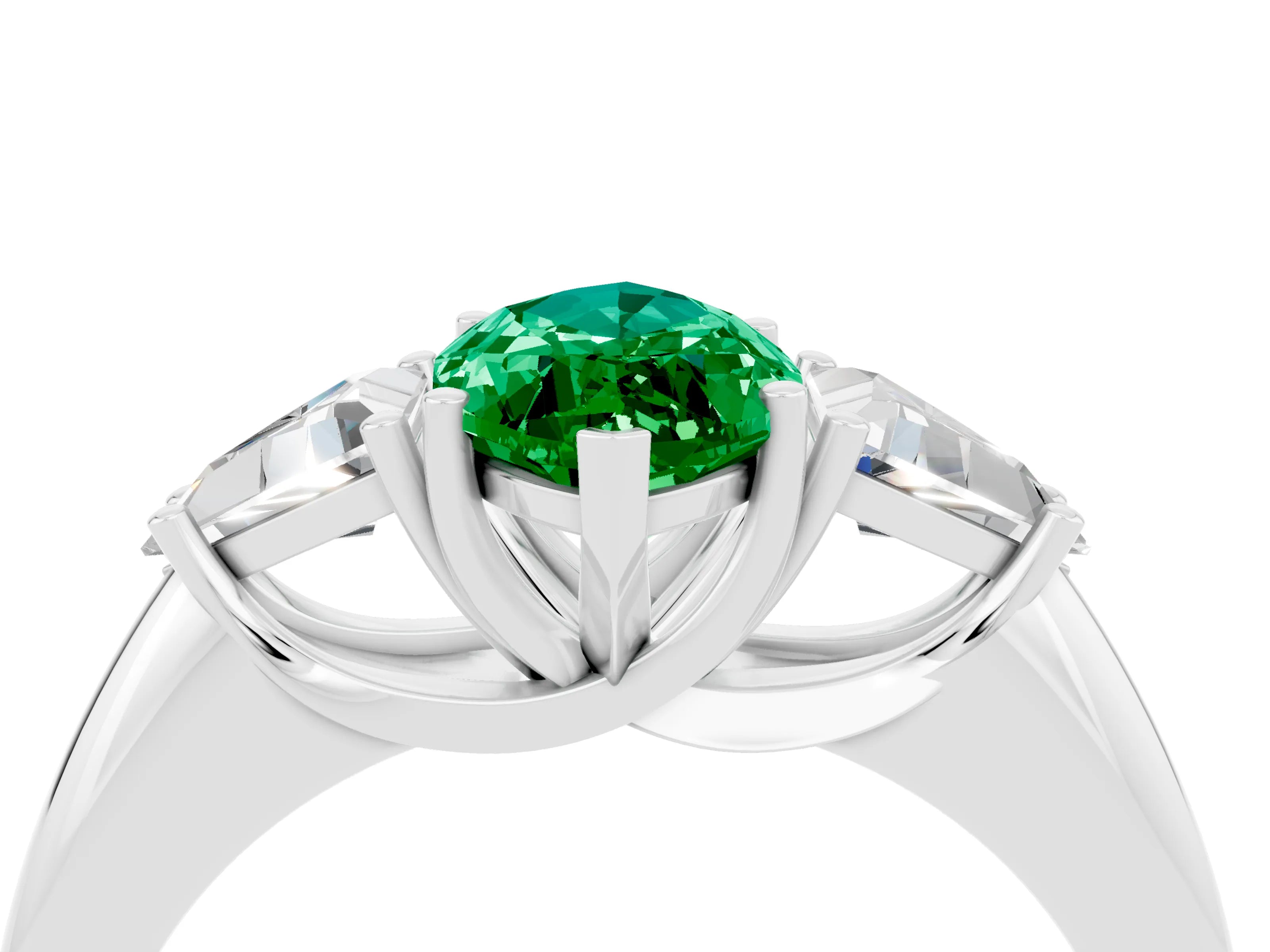 White gold Three-Stone Marquise Cut Cut Diamond Ring with Trillion Side Stones and Four-Prong Setting_4