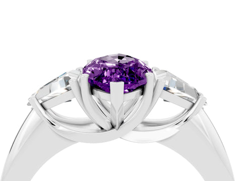 White gold Three-Stone Marquise Cut Cut Diamond Ring with Trillion Side Stones and Four-Prong Setting_4