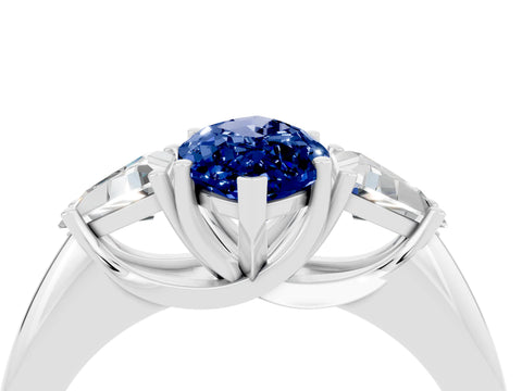 White gold Three-Stone Marquise Cut Cut Diamond Ring with Trillion Side Stones and Four-Prong Setting_4
