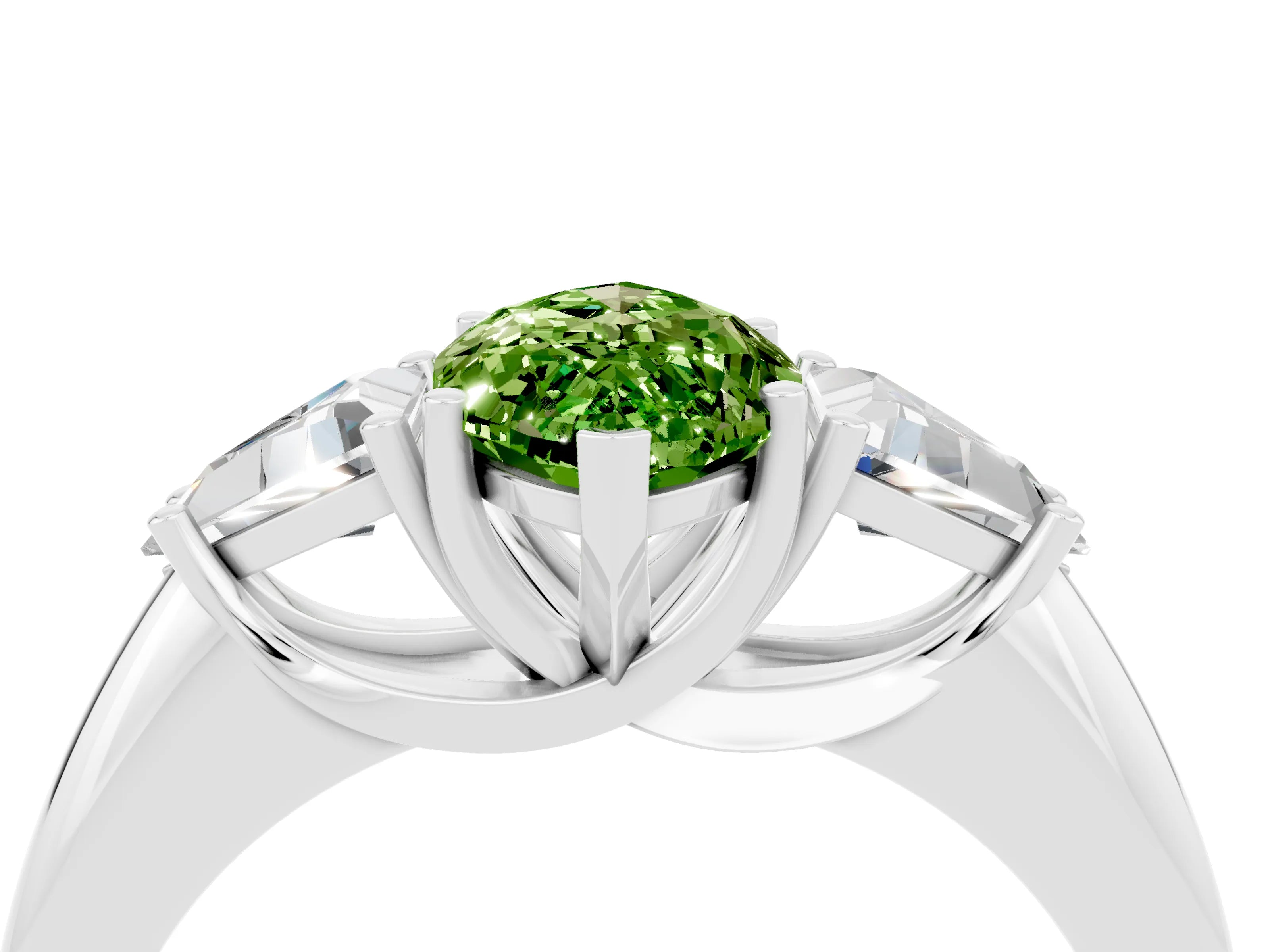 White gold Three-Stone Marquise Cut Cut Diamond Ring with Trillion Side Stones and Four-Prong Setting_4