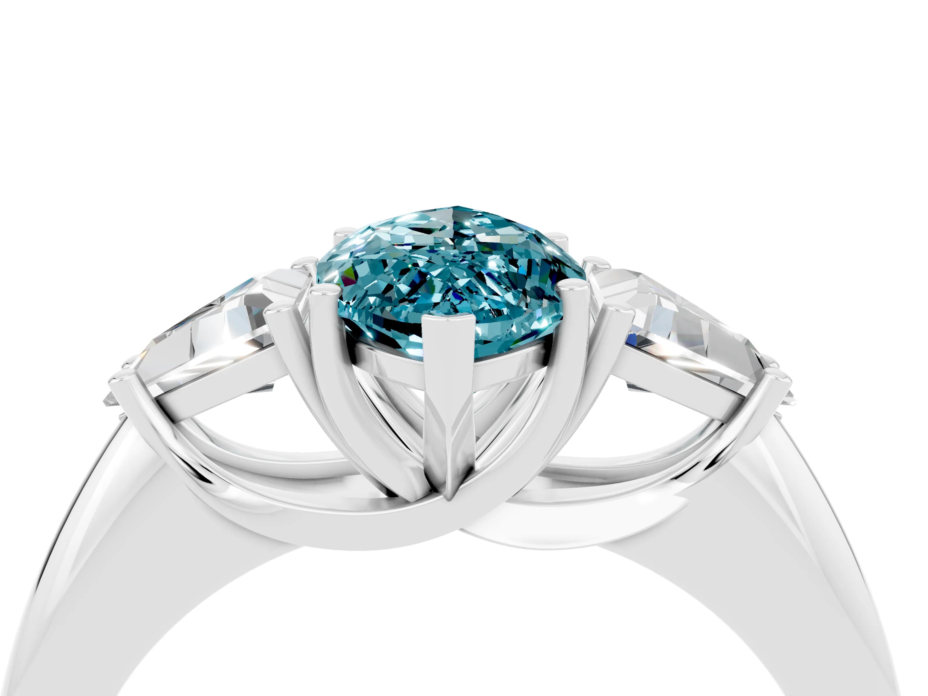 White gold Three-Stone Marquise Cut Cut Diamond Ring with Trillion Side Stones and Four-Prong Setting_4