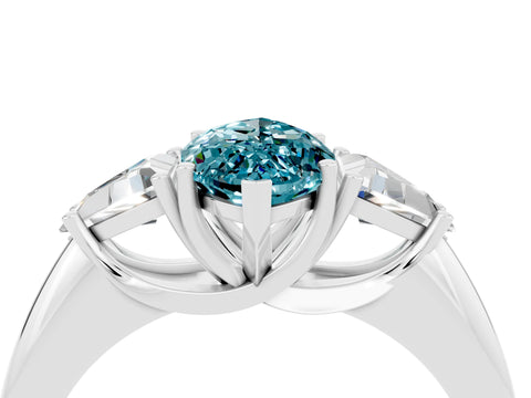 White gold Three-Stone Marquise Cut Cut Diamond Ring with Trillion Side Stones and Four-Prong Setting_4