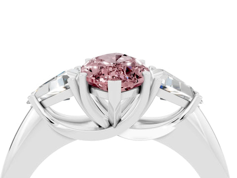 White gold Three-Stone Marquise Cut Cut Diamond Ring with Trillion Side Stones and Four-Prong Setting_4