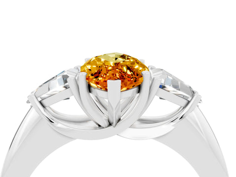 White gold Three-Stone Marquise Cut Cut Diamond Ring with Trillion Side Stones and Four-Prong Setting_4