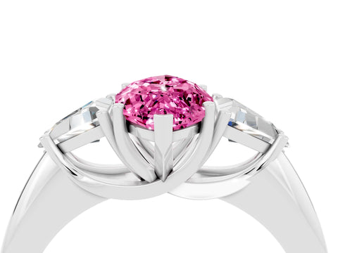 White gold Three-Stone Marquise Cut Cut Diamond Ring with Trillion Side Stones and Four-Prong Setting_4