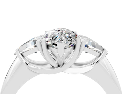 White gold Three-Stone Marquise Cut Cut Diamond Ring with Trillion Side Stones and Four-Prong Setting_4