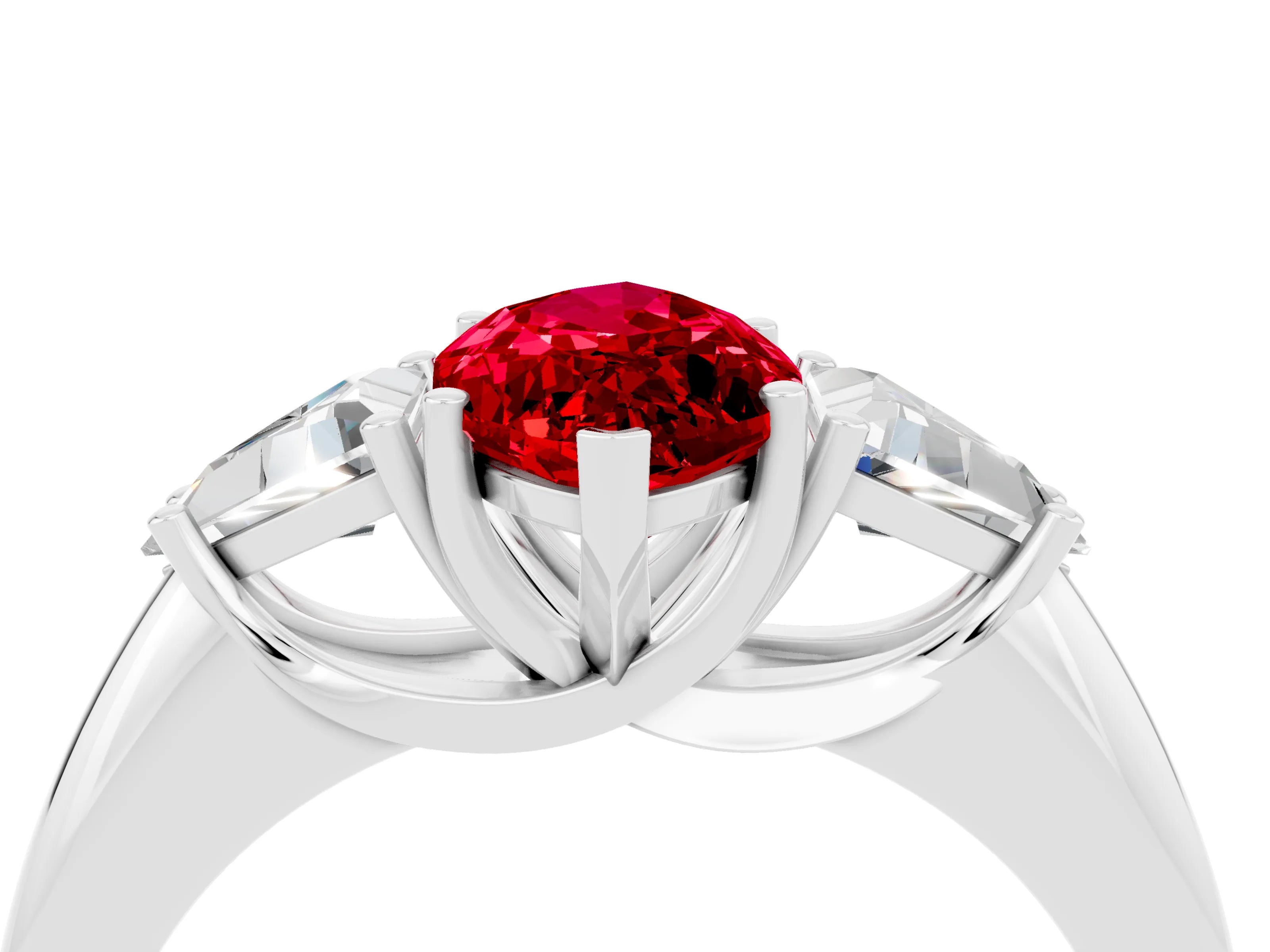 White gold Three-Stone Marquise Cut Cut Diamond Ring with Trillion Side Stones and Four-Prong Setting_4