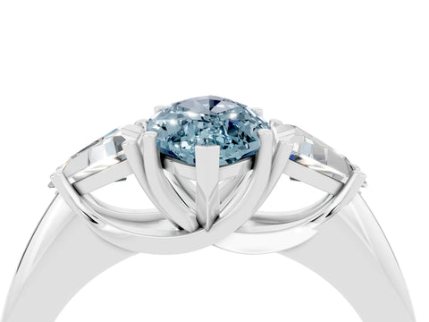 White gold Three-Stone Marquise Cut Cut Diamond Ring with Trillion Side Stones and Four-Prong Setting_4