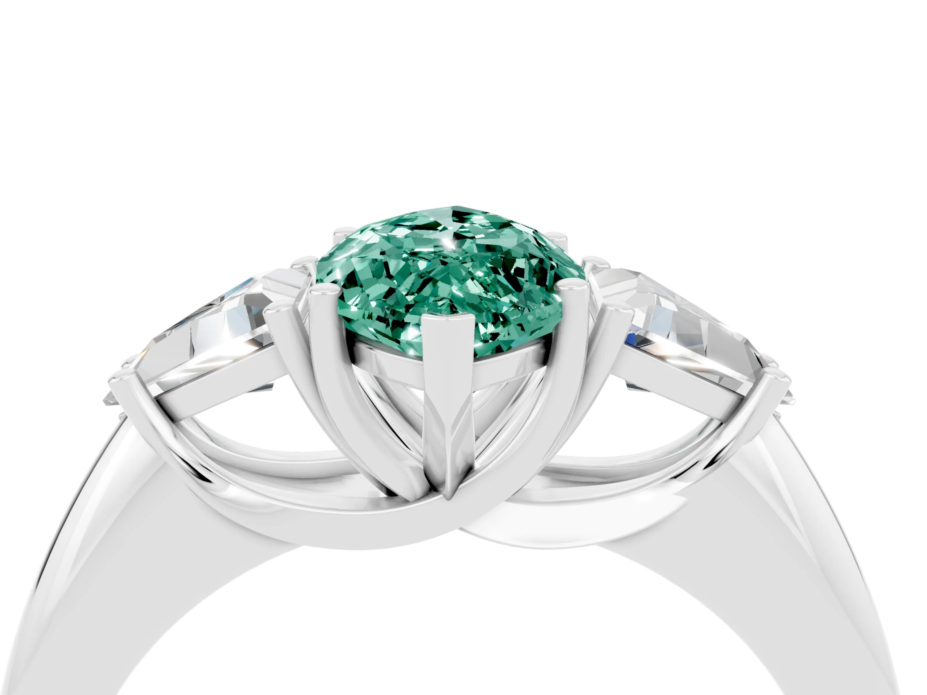 White gold Three-Stone Marquise Cut Cut Diamond Ring with Trillion Side Stones and Four-Prong Setting_4