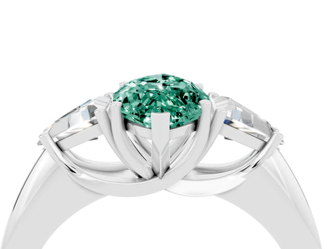 White gold Three-Stone Marquise Cut Cut Diamond Ring with Trillion Side Stones and Four-Prong Setting_4